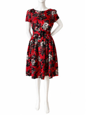 Moschino Red Floral Fit & Flare Dress Belted